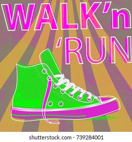 Walk and run concept modern art sneakers. Youth sneakers for Your business project. Vector Illustration