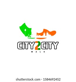walk shoes and city concept initial