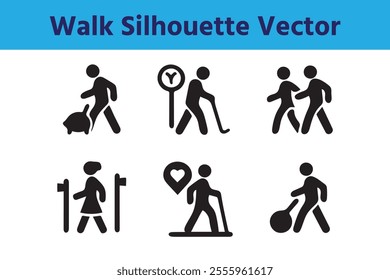 Walk Silhouette Set with editable vector collections