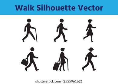 Walk Silhouette Set with editable vector collections