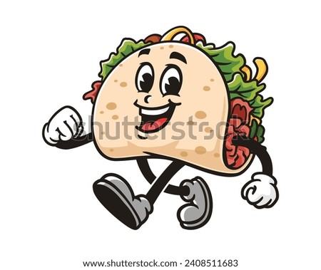walk Taco cartoon mascot illustration character vector clip art hand drawn