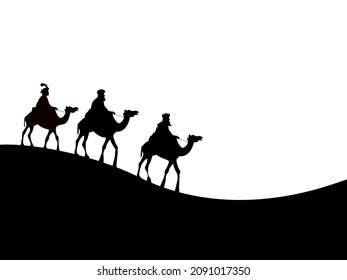 Walk of the three wise men over the desert to visit the newborn Jesus, and bring gifts