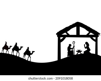 Walk of the three wise men over the desert to visit the newborn Jesus, and bring gifts