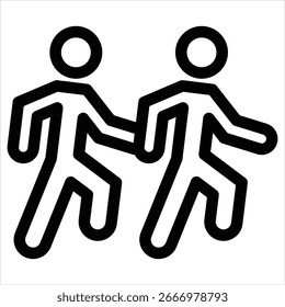 Walk Together Outline Icon Vector Illustration