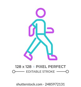 Walk two color line icon. Physical activity, fitness and active lifestyle. Health benefits of walking bicolor outline symbol. Duotone linear pictogram. Isolated illustration. Editable stroke