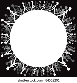 Walk the world, vector background with walking kids silhouettes and round shape copy space.