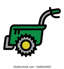Hinter dem Traktorsymbol. Outline-Vektorillustration für Fuß hinter Zugmaschine Symbol für Webdesign einzeln auf weißem Hintergrund