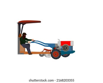 A walk-behind tractor supporting the driver's seat on a white background..