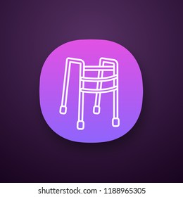 Walker app icon. Walking frame. Mobility aid. Handicap equipment. UI/UX user interface. Web or mobile application. Vector isolated illustration