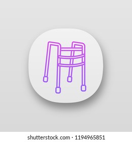 Walker app icon. Walking frame. Mobility aid. Handicap equipment. UI/UX user interface. Web or mobile application. Vector isolated illustration