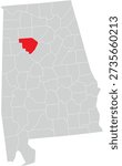 Walker County on Alabama State Map Editable Vector