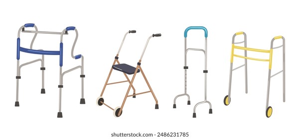 Walker equipment rehabilitation means for elderly people and patient with disabilities set