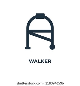 Walker icon. Black filled vector illustration. Walker symbol on white background. Can be used in web and mobile.