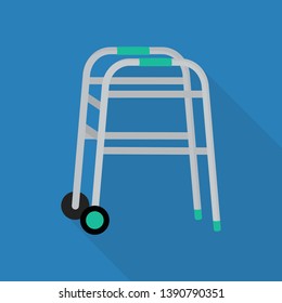 walker icon in flat style with long shadow, isolated vector illustration on blue transparent background