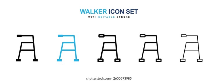 Walker icons graphics set in black and blue colors
