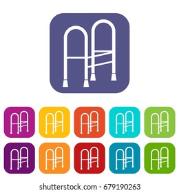 Walker icons set vector illustration in flat style In colors red, blue, green and other
