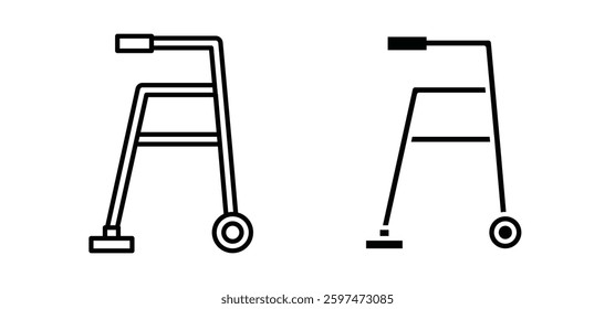 Walker vector icon set black filled and outlined style.