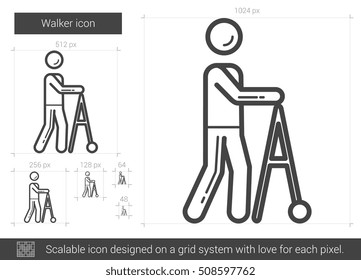 Walker vector line icon isolated on white background. Walker line icon for infographic, website or app. Scalable icon designed on a grid system.