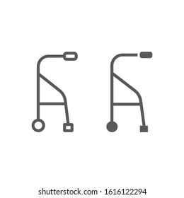 Walkers line and glyph icon, medical and equipment, walking sticks for seniors sign, vector graphics, a linear pattern on a white background, eps 10.
