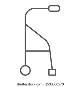 Walkers thin line icon, medical and equipment, walking sticks for seniors sign, vector graphics, a linear pattern on a white background, eps 10.