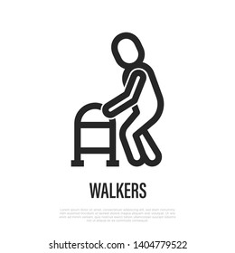 Walkers thin line icon. Vector illustration of orthopedic equipment for disabled.