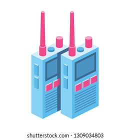 Walkie talkie 3d vector icon isometric pink and blue color minimalism illustrate