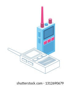 Walkie talkie 3d vector icon isometric pink and blue color minimalism illustrate