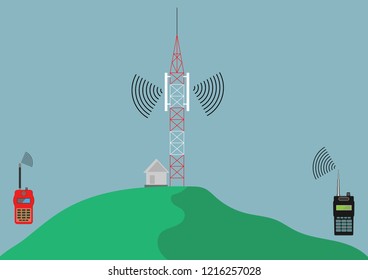 Walkie Talkie Communication Through Mountain Vector Stock Vector ...