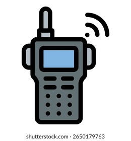 Walkie talkie icon flat line style illustration representing two-way communication and real-time coordination, suitable for security operations, emergency services, and team communication projects