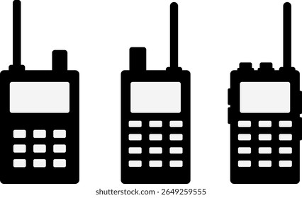 walkie talkie ícone conjunto. ícone do dispositivo de comunicação. enfatizando símbolo forte. Incluir botões e detalhes da antena
