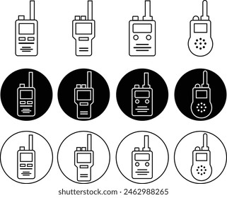 Walkie talkie icons set. Black line elements from outdoor activity concept editable stock. logos illustration for web and mobile apps. Portable radio transmitter symbols on transparent background.