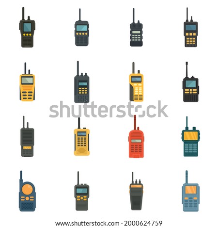 Walkie talkie icons set. Flat set of walkie talkie vector icons isolated on white background