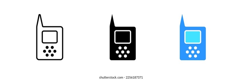 Walkie talkie line icon. Songs, singing, bass, musician, genre, hits, relaxation, melody, note, hearing, musical instruments, concert, composer. Vector icon in line, black and colorful style