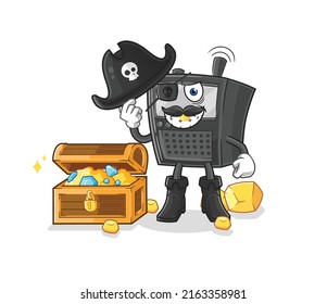 the walkie talkie pirate with treasure mascot. cartoon vector
