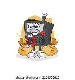 the walkie talkie propose with ring. cartoon mascot vector