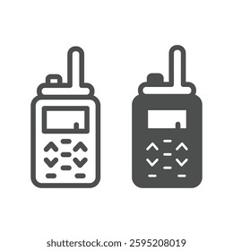 Walkie talkie radio with antenna line and solid icon, city museum concept. Vector graphics. Guard voice receiver device, security sign on white background, outline style icon for mobile or web design