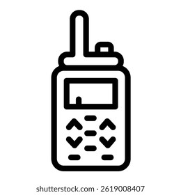 Walkie talkie radio with antenna line icon, city museum concept. Vector graphics. Guard voice receiver device, security sign on white background, style mobile or design