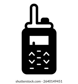 Walkie talkie radio with antenna solid icon, city museum concept. Vector graphics. Guard voice receiver device, security sign on white background, style mobile or design