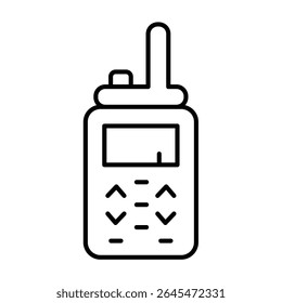 Walkie talkie radio with antenna thin line icon, city museum concept. Vector graphics. Guard voice receiver device, security sign on white background, style mobile or design