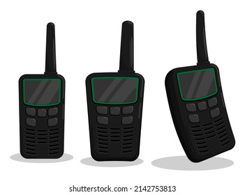 Walkie talkie, radio station for maintaining communication. Wireless walkie talkie of  security guard, soldier. Cartoon vector isolated on white background