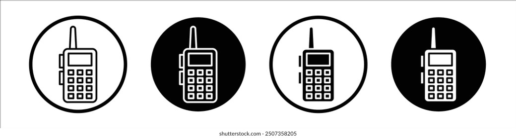 Walkie talkie vector icon set black filled and outlined style.