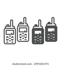 Walkie talkies radio pair line and solid icon, law enforcement concept. Vector graphics. Police communication kit sign on white background, outline style icon for mobile or web design