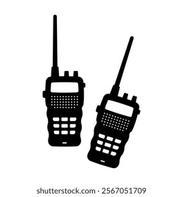 Walkie-talkie with antenna icon. Black silhouette. Front view. Vector simple flat graphic illustration. Isolated object on white background. Isolate.