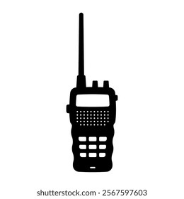 Walkie-talkie with antenna icon. Black silhouette. Front view. Vector simple flat graphic illustration. Isolated object on white background. Isolate.