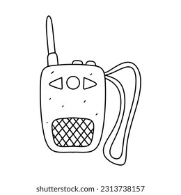 Walkie-talkie in hand drawn doodle style. Vector illustration isolated on white. Coloring page.