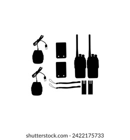 Walkie-talkie icon vector illustration. Walkie talkie telecommunication device walkie-talkie signal icon silhouette symbol. Vector icon. Isolated on white and black background.