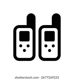 Walkie-talkie. Icono de Vector de trazo delineado con detalles rellenos de negro.