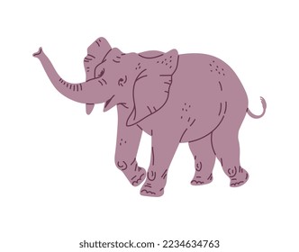 Walking african or asian grey elephant, flat vector illustration isolated on white background. Zoo, nature reserve or wildlife theme elephant animal character.