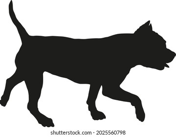 Walking American Bully Puppy. Black Dog Silhouette. Pet Animals. Isolated On A White Background. Vector Illustration.