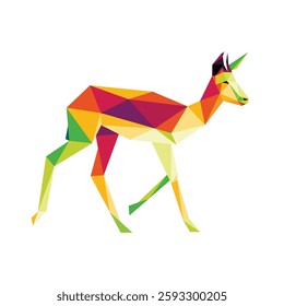 Walking Antelope in Colorful polygon vector illustration. Colorful abstract low poly of running antelope. Antilope illustration vector for kids animal book